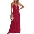 thumbnail image 1 of Vestido PRETTYGARDEN Maxi sin mangas con escote en V rojo profundo Talle S, 1 of 5