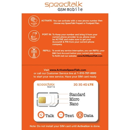 SpeedTalk Mobile Multi-Purpose Triple Cut SIM Card Starter Kit - No Contract (Universal SIM: Standard, Micro,