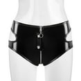 thumbnail image 2 of Women Hot Shorts Black PVC Summer Skinny Faux Leather Shorts Plus Size Low Sexy Waist Women's Zipper Open Crotch Mini Shorts, 2 of 7