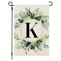 XEOVHV Garden Flag Monogram K Letter Family Last Name 12x18 Inch Double Sided Yard Flag for Outside Hanging Plants Artificial Camper Initial Decor, Small Burlap Spring Summer Floral Flag