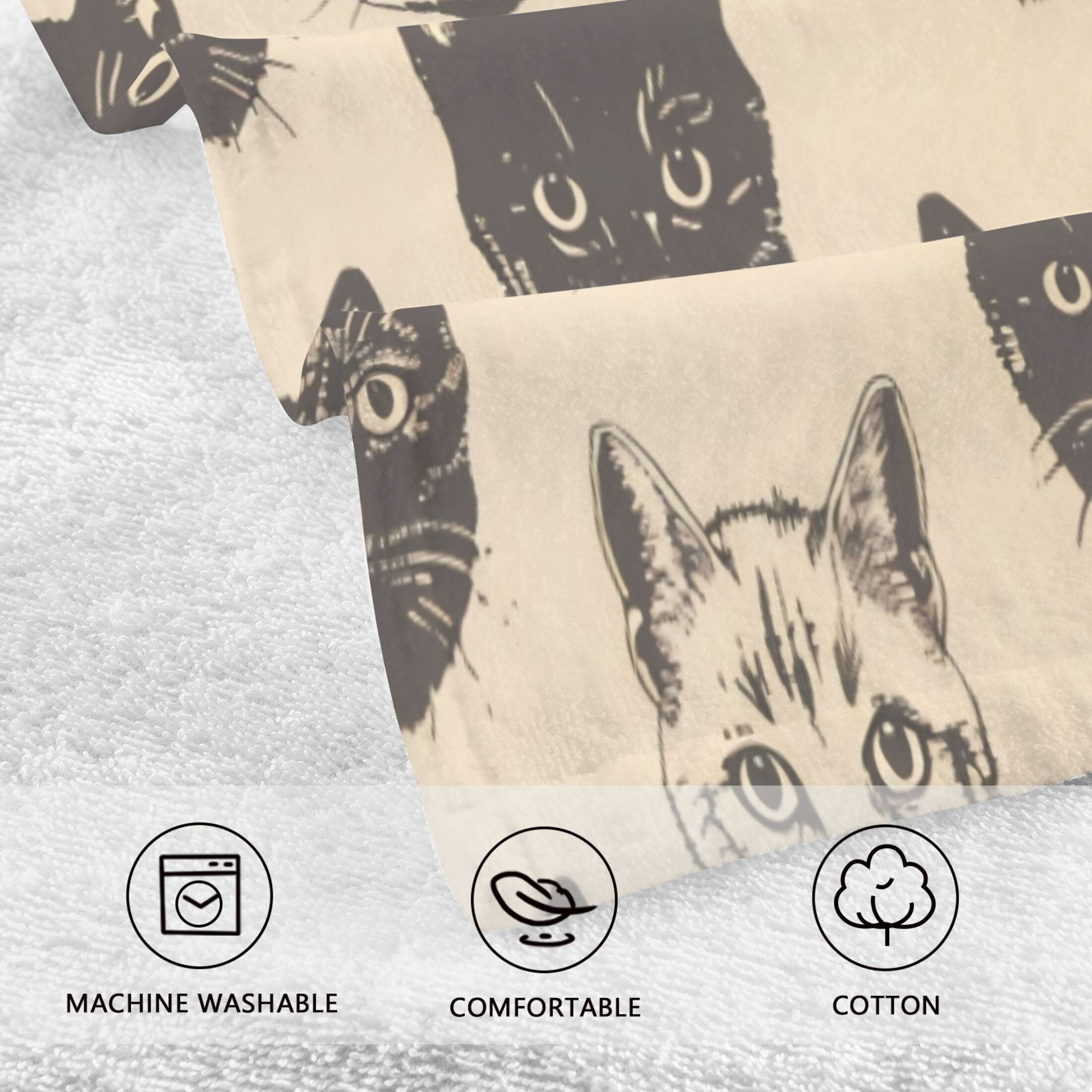 Cotton Towel Two-Piece 16x28 Inch One Sizex2 Face Towel Set Towel Set Cotton Hand Bath Towel Bathroom Beach Black Cat