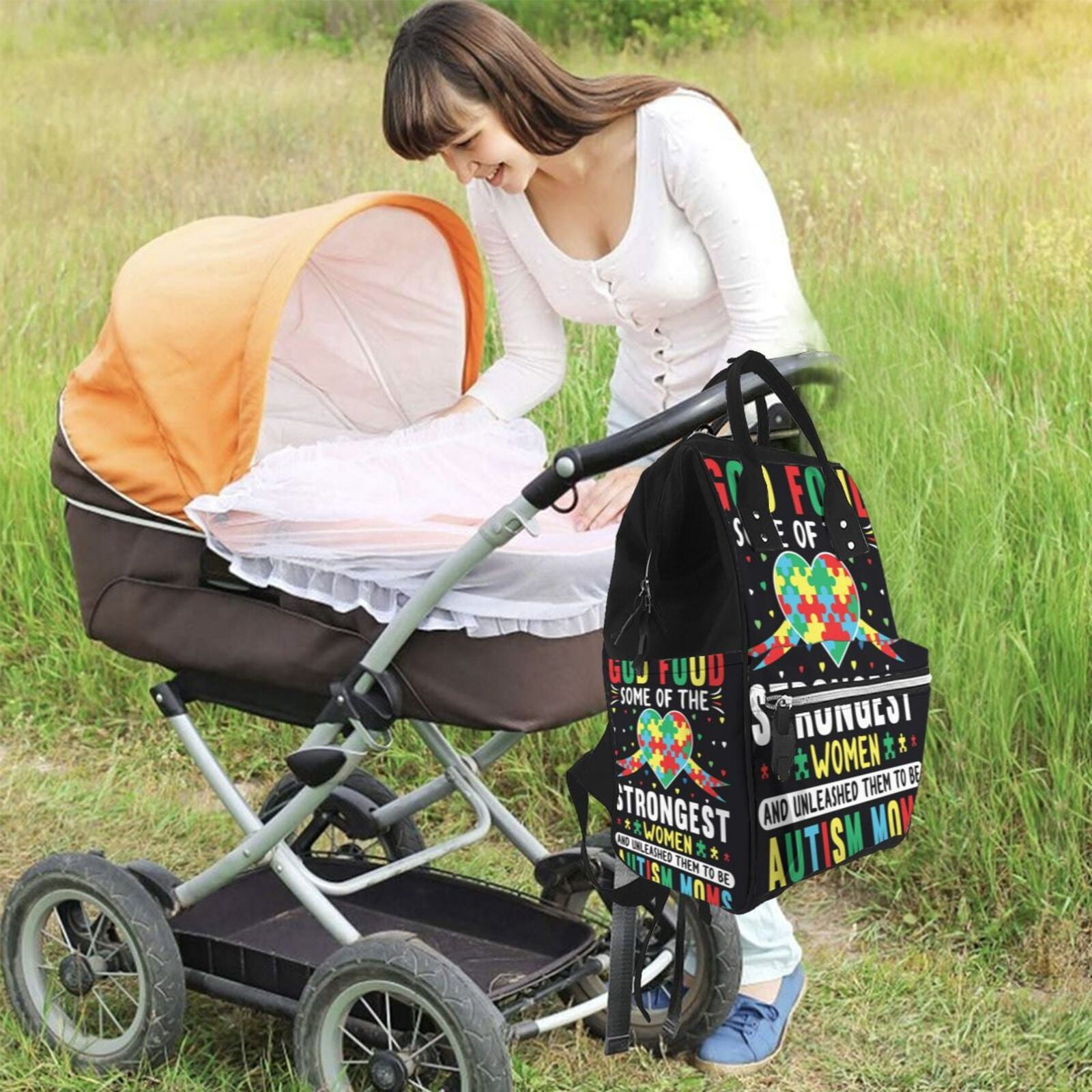 Ratiio I Love With Autism Mummy Backpack - Waterproof Twill Canvas, Large Capacity Diaper Bag with Multiple Pockets and Adjustable Straps
