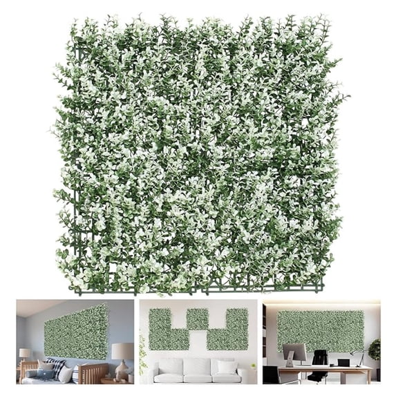 20"x20"-5PC Artificial Greenery Boxwood Panels Grass , Faux Privacy Fence Screens Backdrop Fake Hedge for Indoor Outdoor Wedding Décor, White Buxus Boxwood