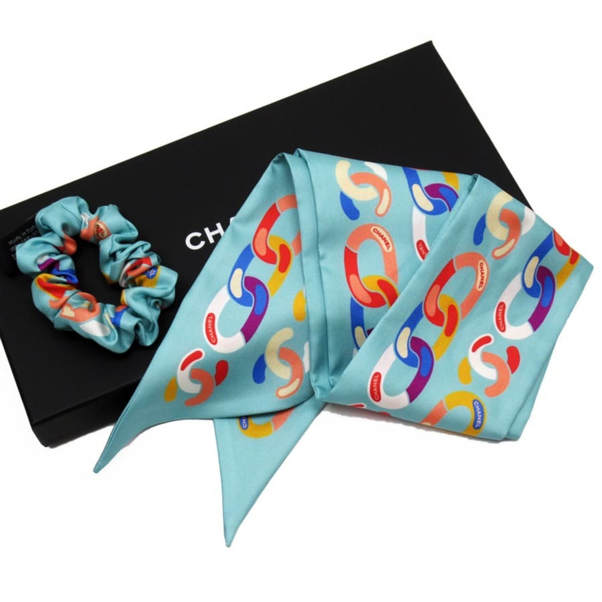 Authenticated Used Chanel CHANEL scrunchie hair accessory blue series 100%  silk