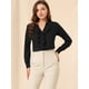 thumbnail image 3 of Allegra K Camisa de manga larga con cuello en V y volante con botones para mujer, tops casuales de cambray Negro XL, 3 of 6
