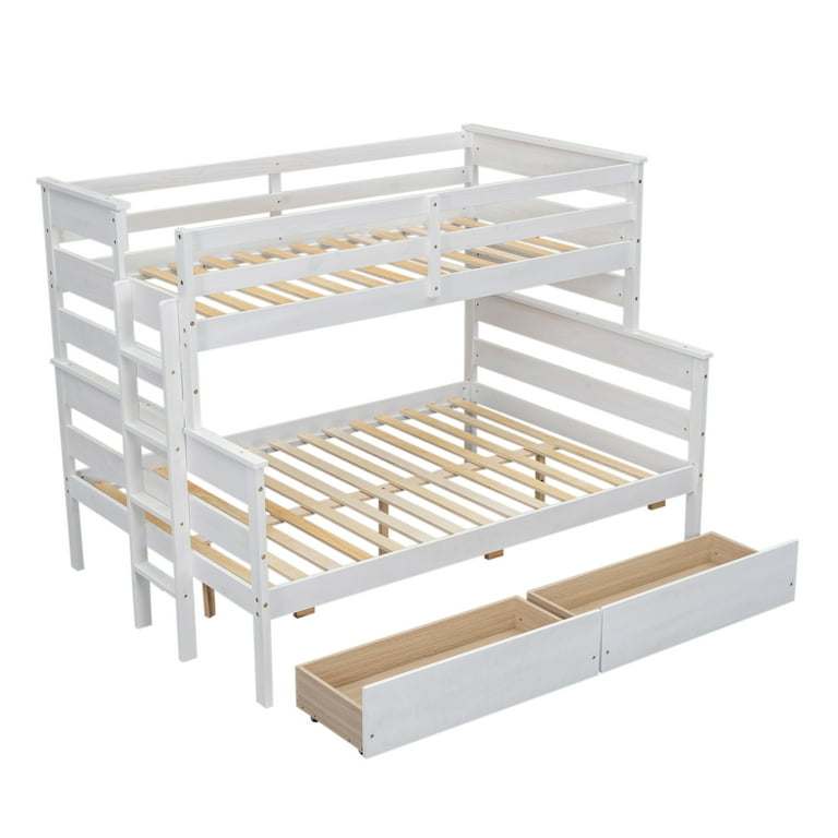 Euroco Wood Twin over Full Size Bunk Bed with Two Drawers, 2-in-1