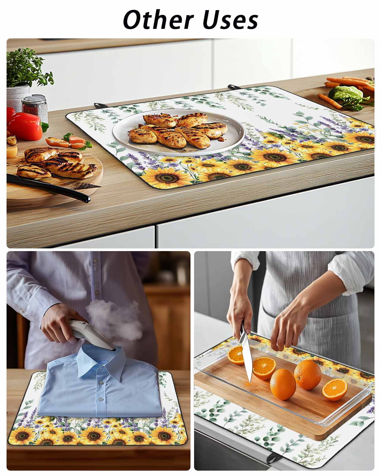 Stove Top Covers for Electric Stove, Eucalyptus Leaves Glass Stovetop Cover Protector, Yellow Sunflower Lavender Farmhouse Induction Cooktop Protector Oven Mat for Kitchen Countertop 24"x21"