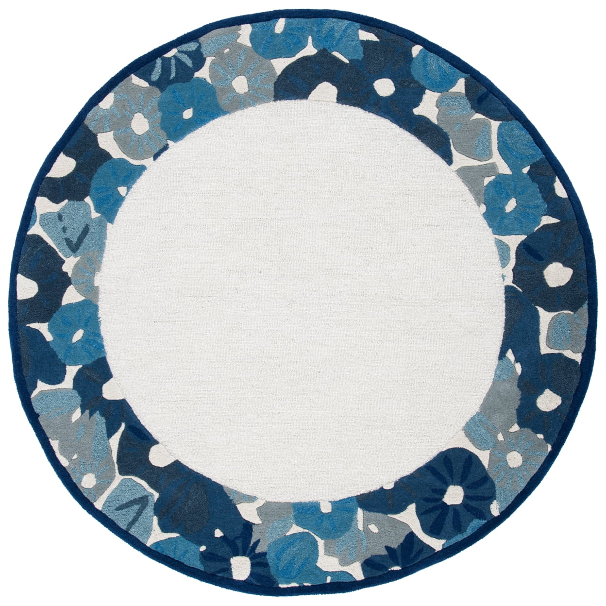 SAFAVIEH Martha Stewart Poppy Floral Border Area Rug, Azurite Blue, 6' x 6' Round