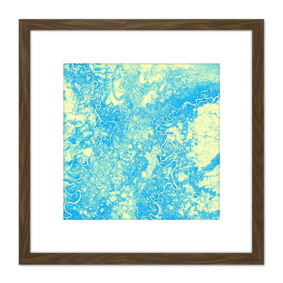 Abstract Veins Paint Swirls Blue Green 8X8 Inch Square Wooden Framed Wall Art Print Picture with Mount