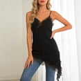 thumbnail image 2 of GEWSEY Lace Camisole Women Satin Tank Long Top Sleeveless Spaghetti Strap Silk Cami Shirt Asymmetrical Slip Dress Fashion (Black, S), 2 of 5