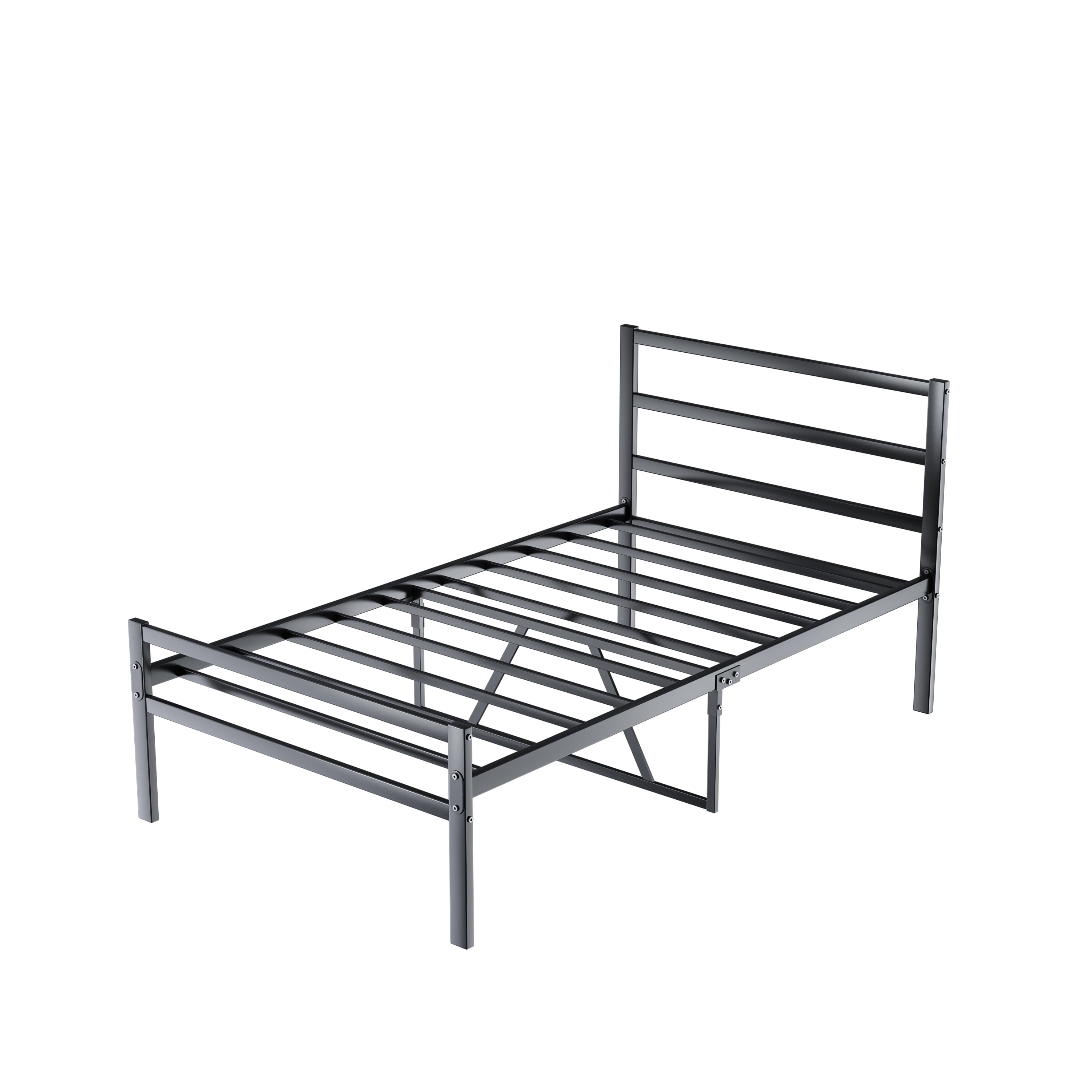 Twin Size Bed Frame, Metal Platform Bed w/Headboard, Large Under Bed Storage Space, No Box Spring Needed