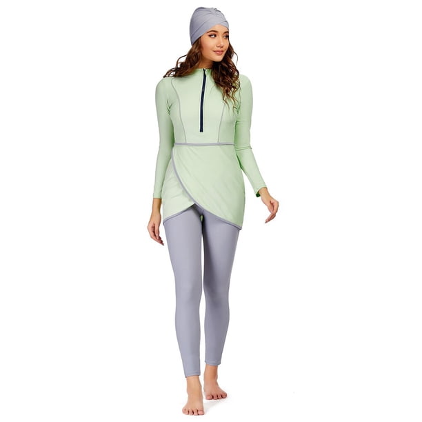 Traje de baño musulmán para mujer, hiyab de retales modesto, traje de baño deportivo de manga larga, 3 uds., traje de baño islámico Burkinis Tan Jianjun unisex