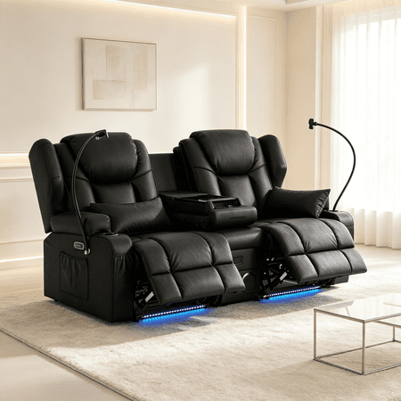 ROOMARK Electric Loveseat Recliner Double Recliner RV Sofa & Console, Wall Hugger Loveseat Reclining RV, RV Theater Seats, RV Couch, RV Home Theater Seating Furniture