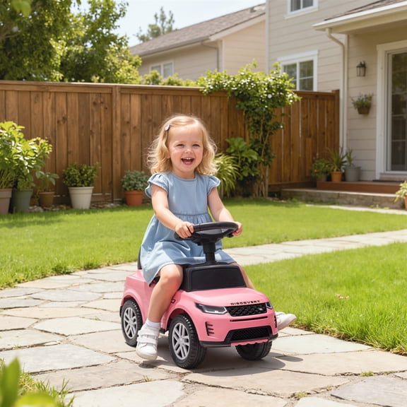 Qaba Land Rover Licensed Ride On Car for Kids, Toddler Baby Push Car with Under Seat Storage, Horn and Engine Sounds, for Ages 18-36 Months, Pink