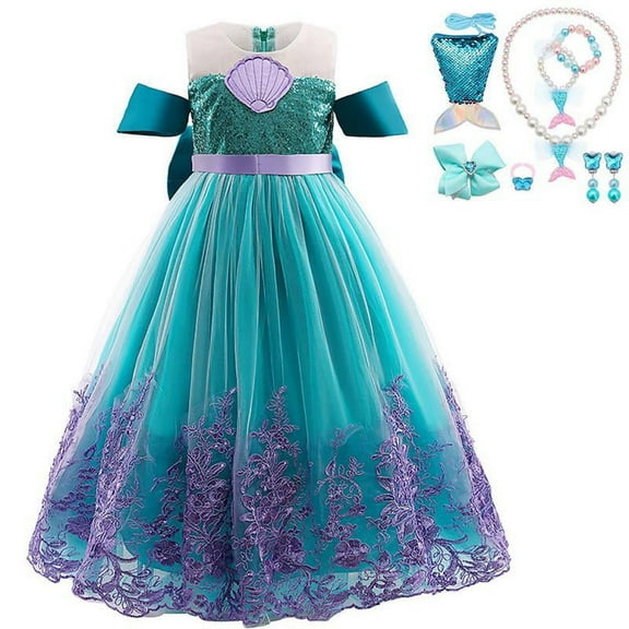 Girls Princess Dress Up Lace Off Shoulder Evening Elegant Mermaid Dress with Accessories
