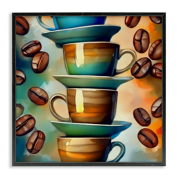 Stupell Industries Ceramic Teacups & Coffee Food & Beverage Painting Black Framed Art Print Wall Art, 12 x 12