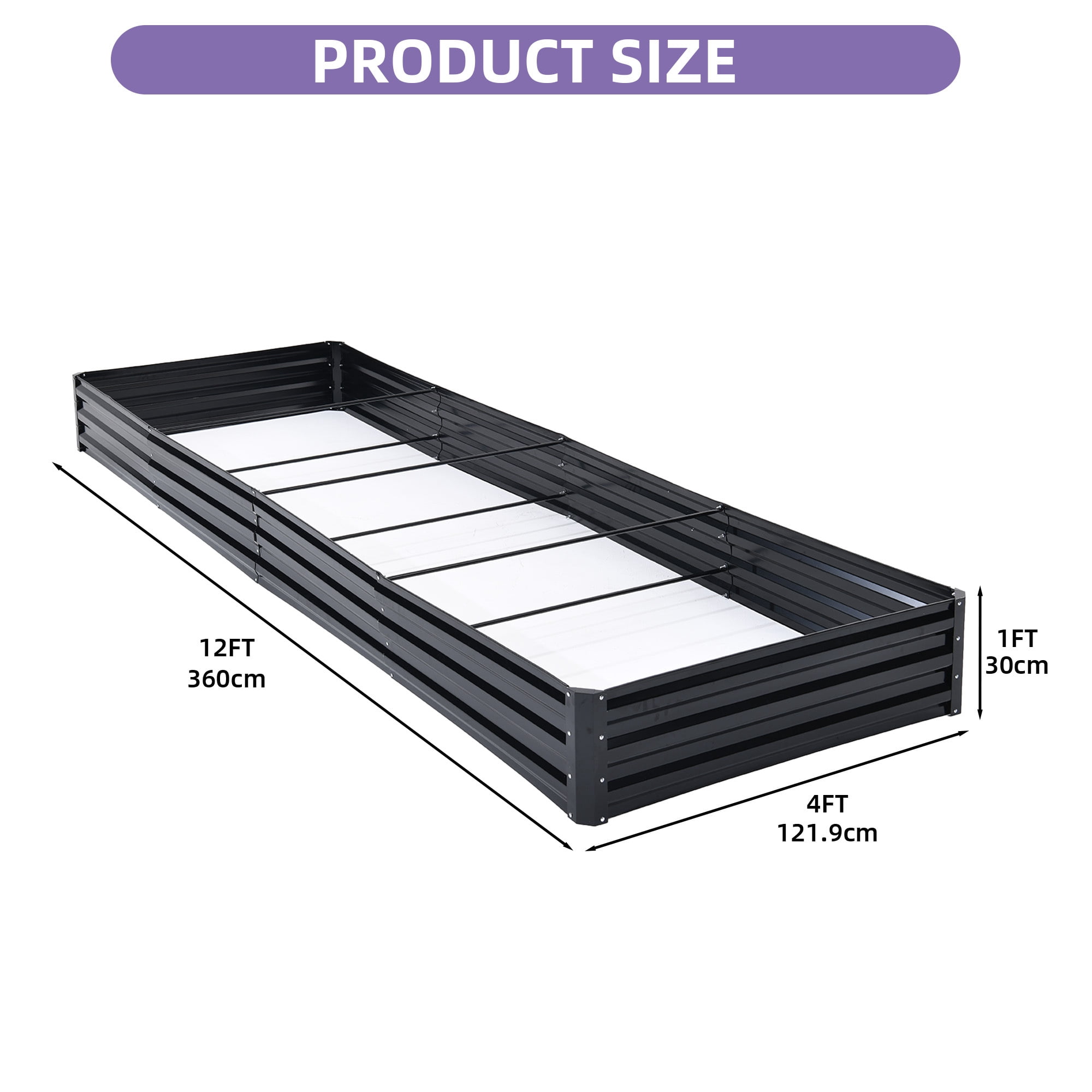 Uforic 12X4X1FT 1 Pack Galvanized Metal Raised Garden Bed Kit with Safety Rubber & Gardening Gloves, Outdoor Large Planter Box for Vegetables Flowers Herbs Fruits, Black