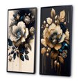thumbnail image 3 of Designart "Black and Gold Camellias in Bouquet II" Camellia Framed Wall Art Set Of 2 - Black Floral Framed Canvas Set For Living Room Decor, 3 of 7
