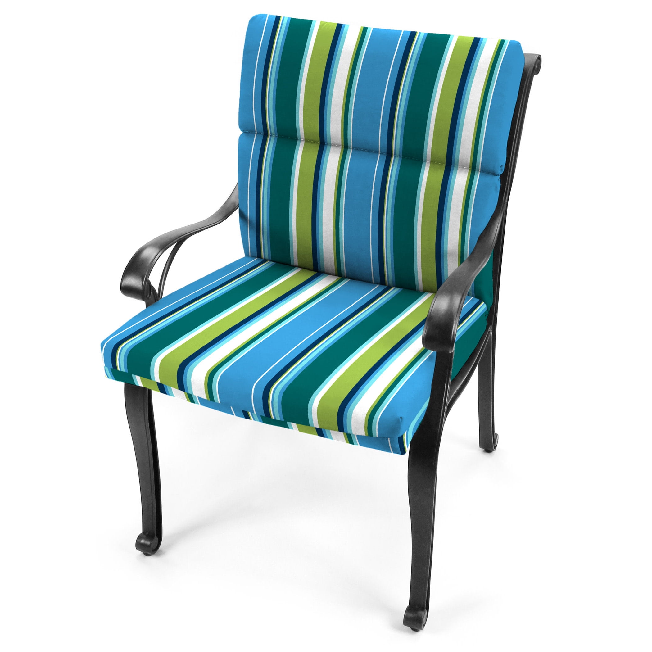 Jordan Manufacturing 44" x 22" Covert Capri Blue Stripe Rectangular Outdoor Chair Cushion with Ties and Hanger Loop
