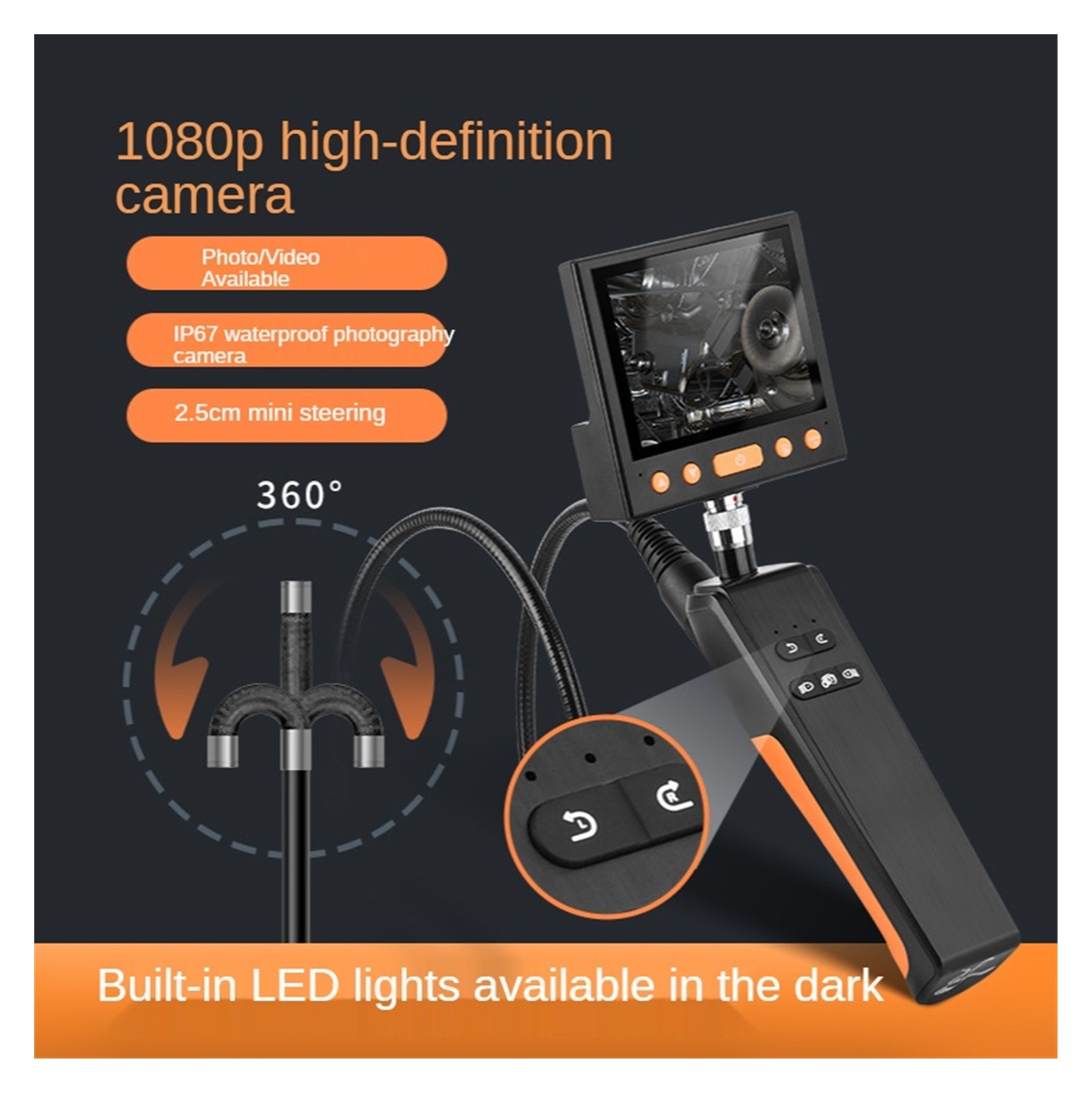 360 Degree Rotary Endoscope 8MM Rotation Sewer Endoscopic Piping Steering Inspection Camera Articulate Video Borescope For Cars for Measurement
