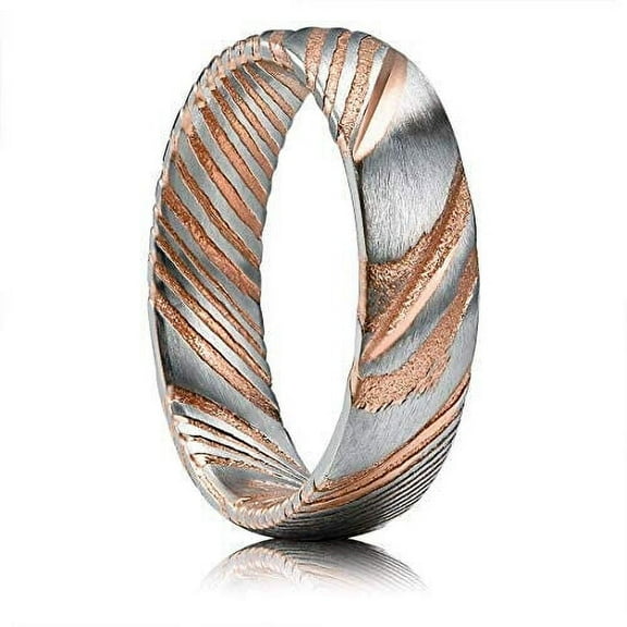 Wedding Rings Women Unisex Genuine 6mm Rose Gold Gray Damascus Wedding Band