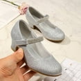 thumbnail image 3 of Kushyshoo Girl Mary Jane Shoes Low Heel Rhinestones Princess Flats Silver Dress Pump Shoes for Big Kid Size 2, 3 of 7