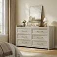 thumbnail image 6 of SICOTAS 56.4"W Farmhouse 6 Drawer Double Dresser, Long Chest of Drawers with Brass-tone Handles & Rolling Wheels, Wooden Dresser Storage Cabinet for Bedroom Living Room, White Oak, 6 of 10