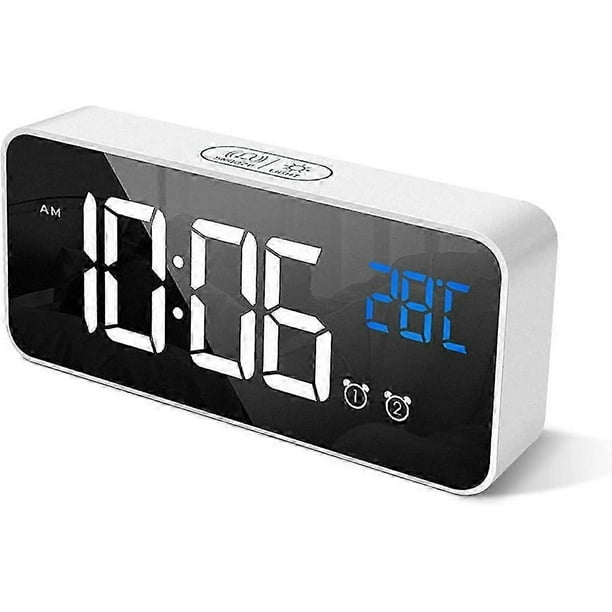 HOMVILLA Digital Alarm Clock with Large LED Temperature Display, Portable Mirror Alarm with Dual Sleep Time Alarm 4-Level Adjustable Brightness Dimmer