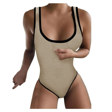 

ZMHEGW Women Bodysuits Outfits Underwear Solid Rib Jumpsuit Sleeveless Knit Womens Lingerie