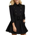 thumbnail image 2 of Women's Wool Blend Coat, Double Breasted Lapel Trench Coat, Slim Fit Belted Waist Jacket, Mid-Length Winter Work Coat, Casual Dressy Coat Black L, 2 of 4