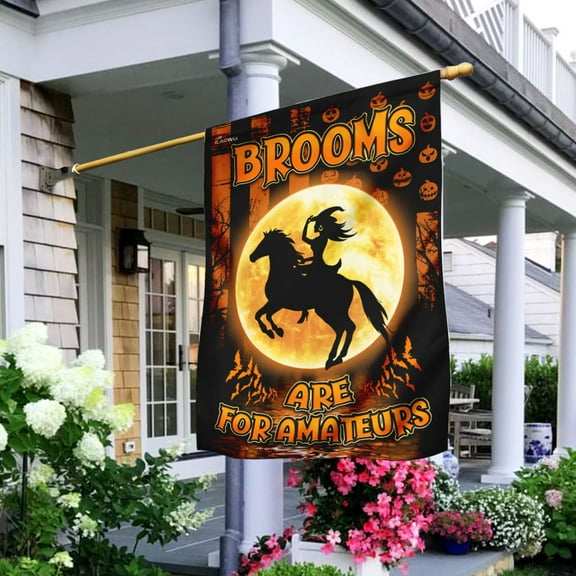 FLAGWIX American Halloween House Flag (29.5" x 39.5") - Brooms Are For Amateurs Horse Riding Flag - Polyester Indoor Outdoor Flags