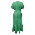 thumbnail image 4 of Robes pour Femmes 2025 Été Manches Courtes Robe Maxi Décontractée Col en V Œillet Volantée Évasée Longue, 4 of 5