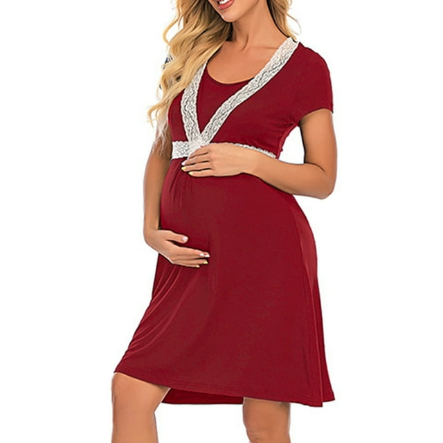 TIMIFIS Robe de Nuit de Maternité et d'Allaitement pour Femmes, Manches Courtes, Robe de Sommeil pour l'Allaitement, Pyjama d'Allaitement 3 en 1, Accouchement/travail Maternité/allaitement - Printemps/été