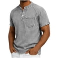 thumbnail image 3 of BiZtdJrK Mens Jean T Shirts Button Up Crew Neck Short Sleeve Henley Shirt Fashion Streetwear Summer Denim Tops with Chest Pocket Gray L, 3 of 8
