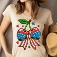 thumbnail image 4 of Retro Cherry Bow T-Shirt for Women, Patriotic Red White Blue Graphic Tee, Maroon, Size 3XL, 4 of 6