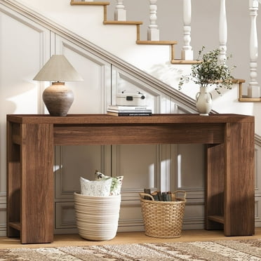 71 Long Console Table, Wood Farmhouse Entryway Table for Living Room,Narrow Sofa Table for Front Door,Entry, Hallway,Walnut