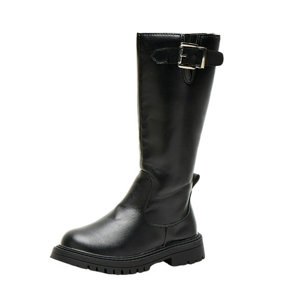 Curenmufel Girls Boots Western Winter Shoes for Kids Western Square Toe Cowgirl Boots with Walking Heel Dress Boots Girls Size 1.5 (Black,Big Kids 1.5)