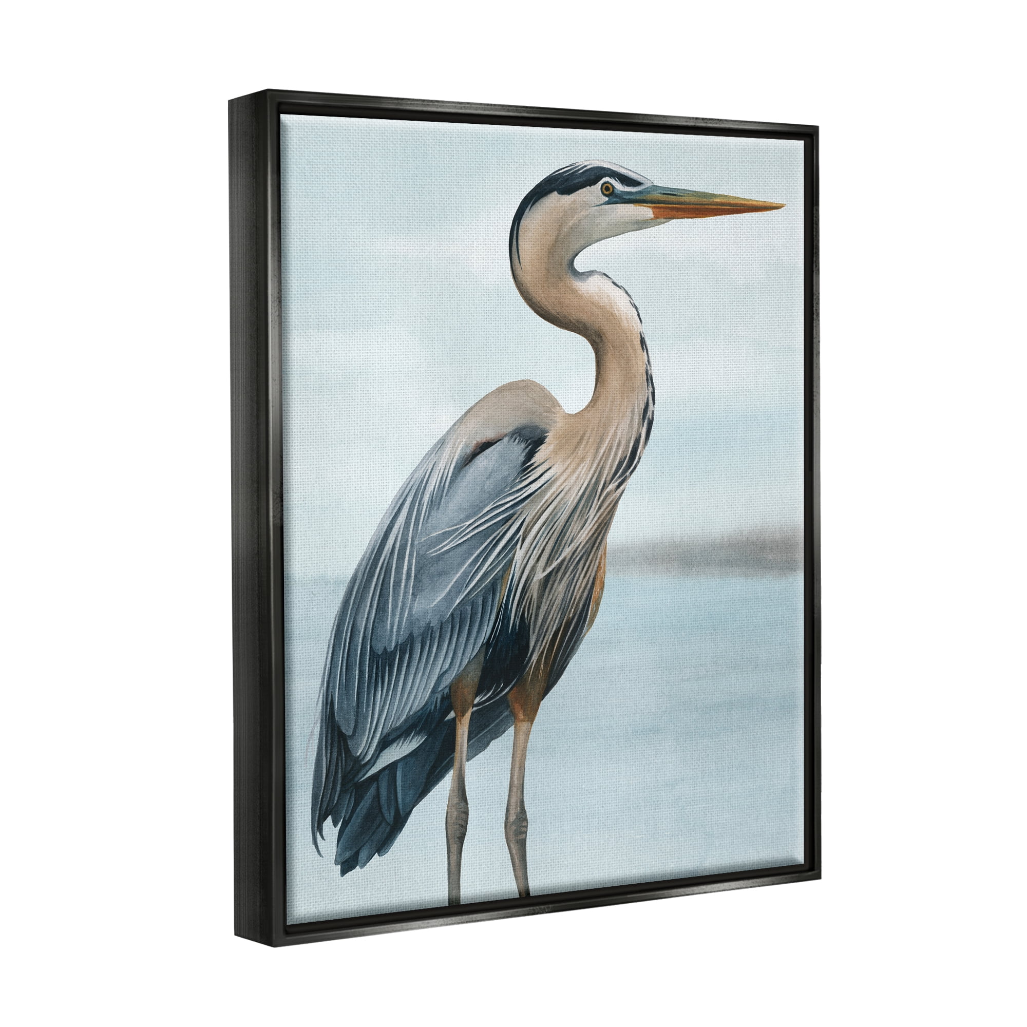 Stupell Industries Coastal Heron Portrait Animals & Insects Painting Black Floater Framed Art Print Wall Art, 25 x 31