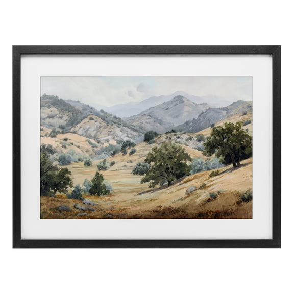 Stupell Industries Traditional Mountains and Trees Valley View Black Framed Print Under Glass, 20 x 14, by Petals Prints Design