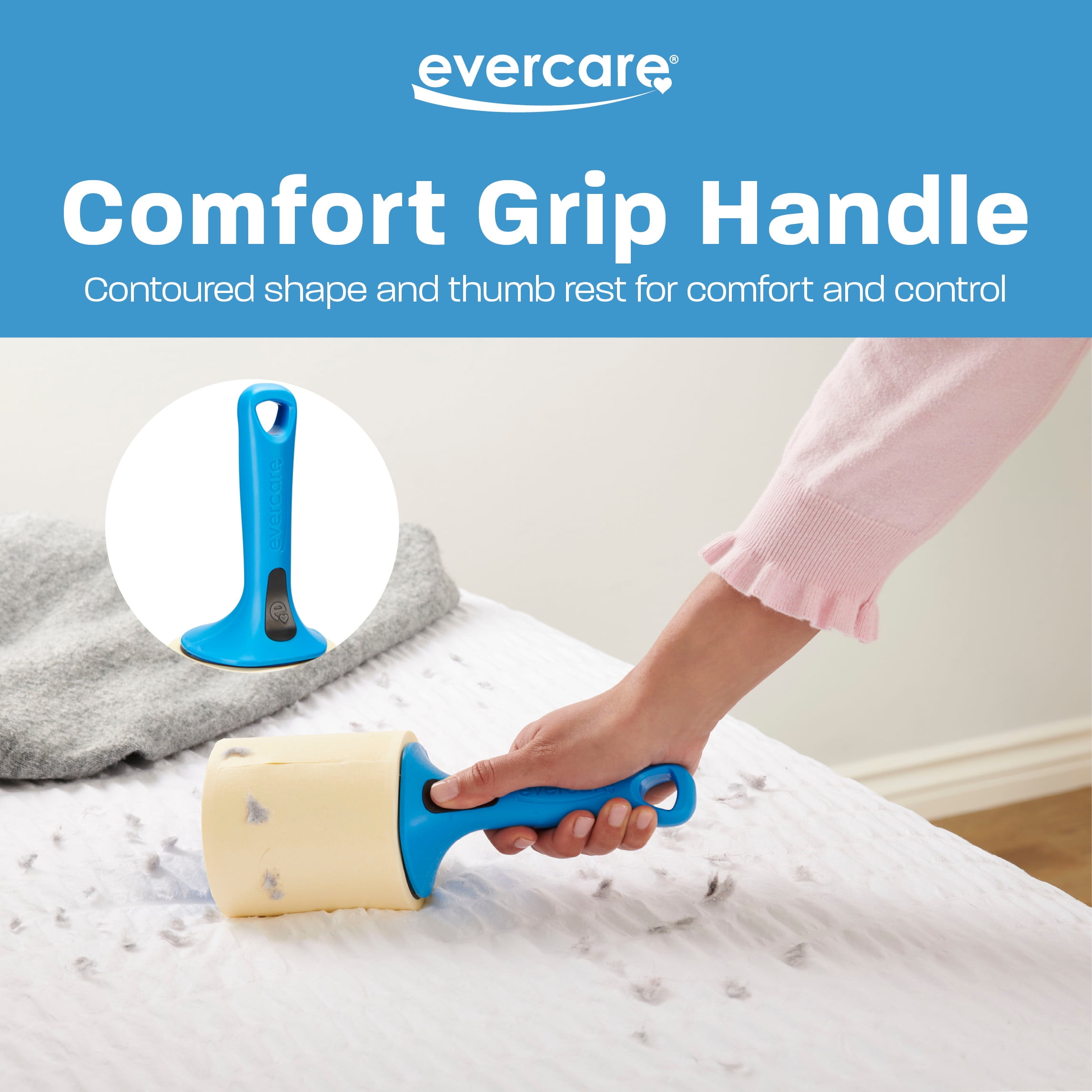 Evercare Jumbo Lint Roller – 60 Sheets per Roll, Refillable, Super Sticky, All‑Purpose Adhesive, X-Large Sheets, Pets, Clothing, Furniture, Crafts