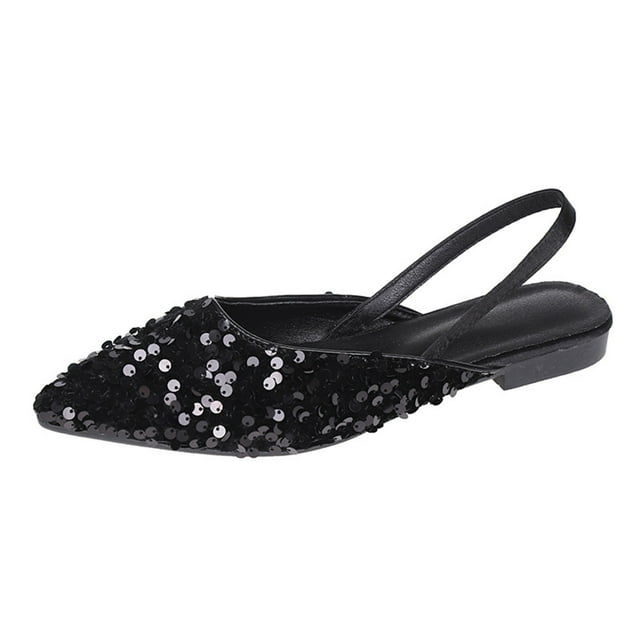 WIZUTIZ Sandales à Talon Bas pour Femmes Sandales de Randonnée Femmes Sandales de Sport Confortables Extensibles à Paillettes Chaussures à Bout Rond Talon Moyen (2 Pouces-3 Pouces) Sandales Solides Offres de Fête Vacances Noir