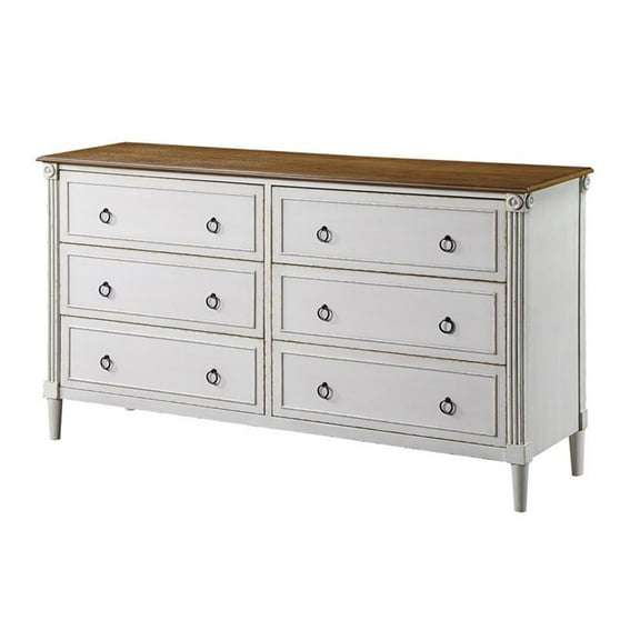 Furniture of America Birch Wood 6-Drawer Double Dresser in Antique White