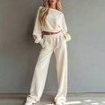 thumbnail image 2 of Leey-World 2 Piece Outfits for Women Women Fall Clothes Winter Solid Color Long Sleeve Pullover Crop Top and Wide Leg Pants Lounge Set Travel Outfits for Women, 2 of 7