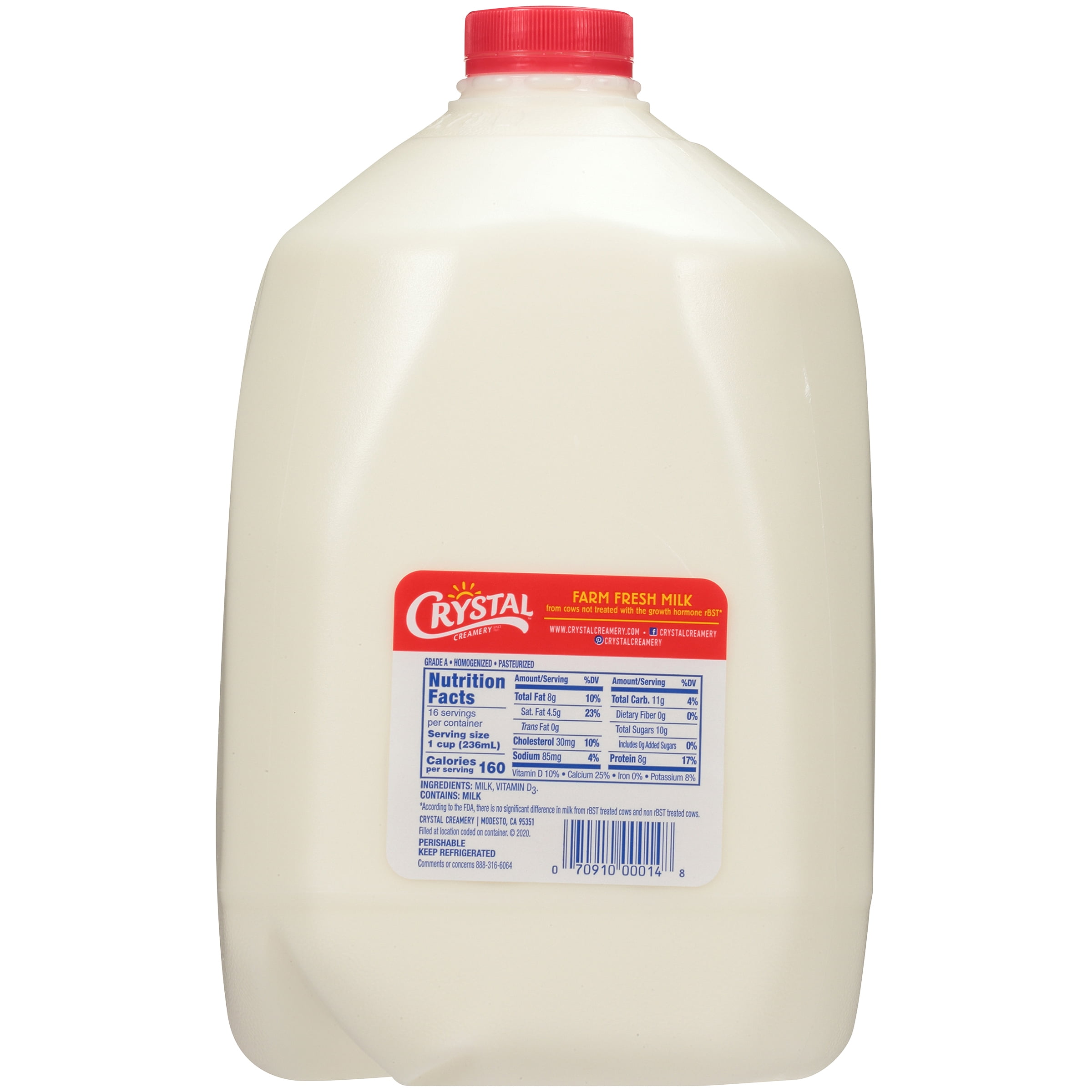 Crystal Creamery, Real California Milk, Whole Vitamin D, Gluten Free Milk, Plastic Jug, Gallon128 fl oz