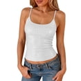 thumbnail image 2 of Hzzrkos Women Fashion Slim Solid Color Scoop Neck Sleeveless Adjustable Strap Sequin Camisole Tank Top Party Going Out Layering Cami Blouse Top White S, 2 of 9