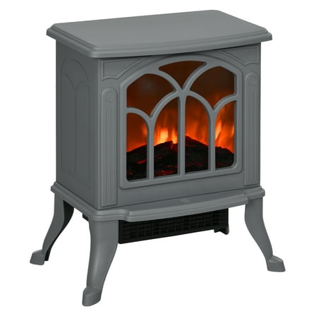 17" Electric Fireplace Stove, Freestanding Heater with Flame Effect & Overheat Protection, 1500W, Gray