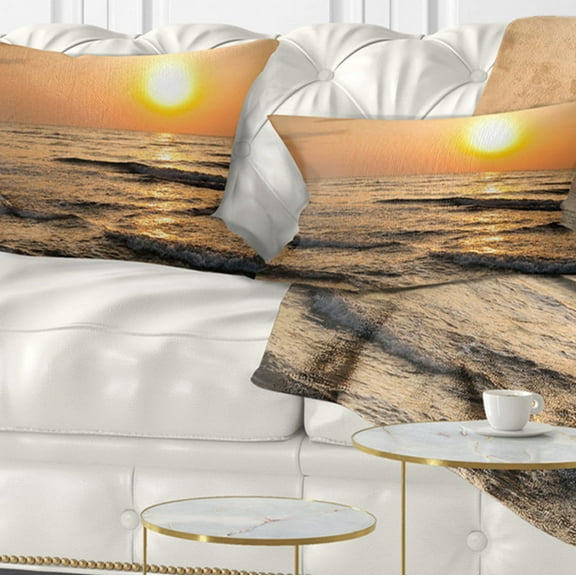 Designart Typical Sunrise with Tranquil Waves - Seascape Throw Pillow - 12x20