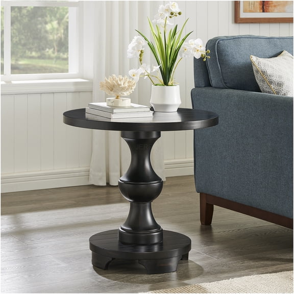 JERFIT 26 inch Round Pedestal End Table for Living Room, Traditional Side Table with Sturdy MDF Base, Elegant Black Nightstand