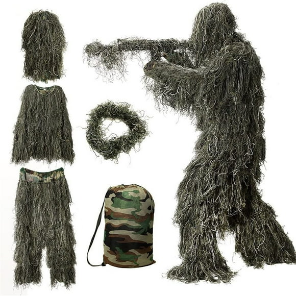 TIMIFIS Camping Accessories 5 In 1 Ghillie Suit, 3D Camouflage Hunting Apparel Including Jacket, Pants, Hood, Carry Bag Christmas Gifts