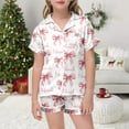 thumbnail image 2 of Girls Valentine P𝙖𝙟𝙖𝙢𝙖s Size 8 Button Up Bow Printed Short Sleeve & Short Pants Outfit Loose 2 Piece Nightwear 2 Piece Satin P𝙖𝙟𝙖𝙢𝙖 Sets, 2 of 4